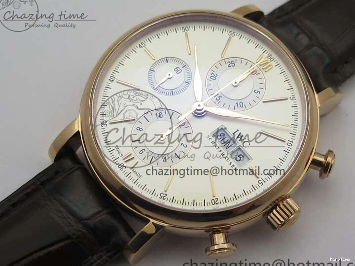 MIROTIME 0102 Efficient Portofino Chrono RG ZF 1:1 Best Edition White Dial on Brown Leather Strap A 7151